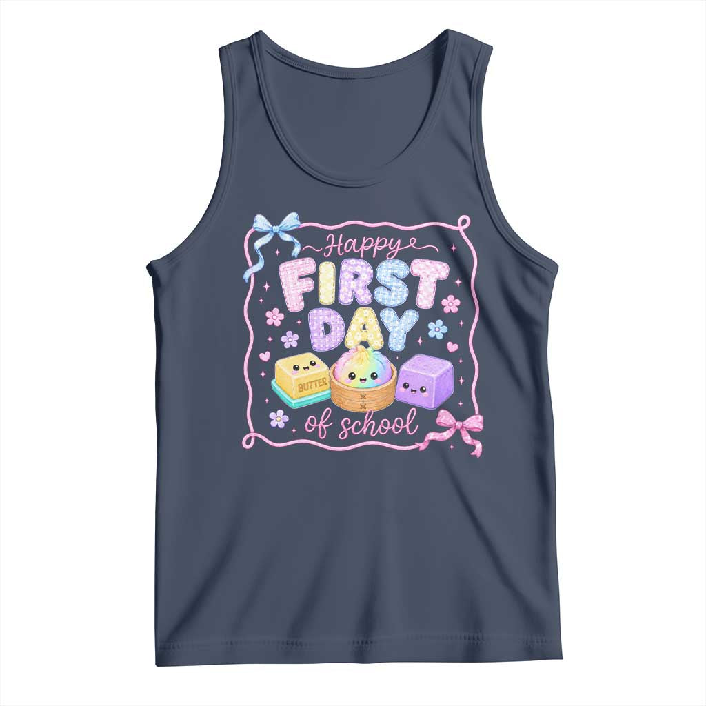 Happy First Day Of School Cute Kawaii Squishy Back To School Graphic Tank Top TS10 Navy Print Your Wear