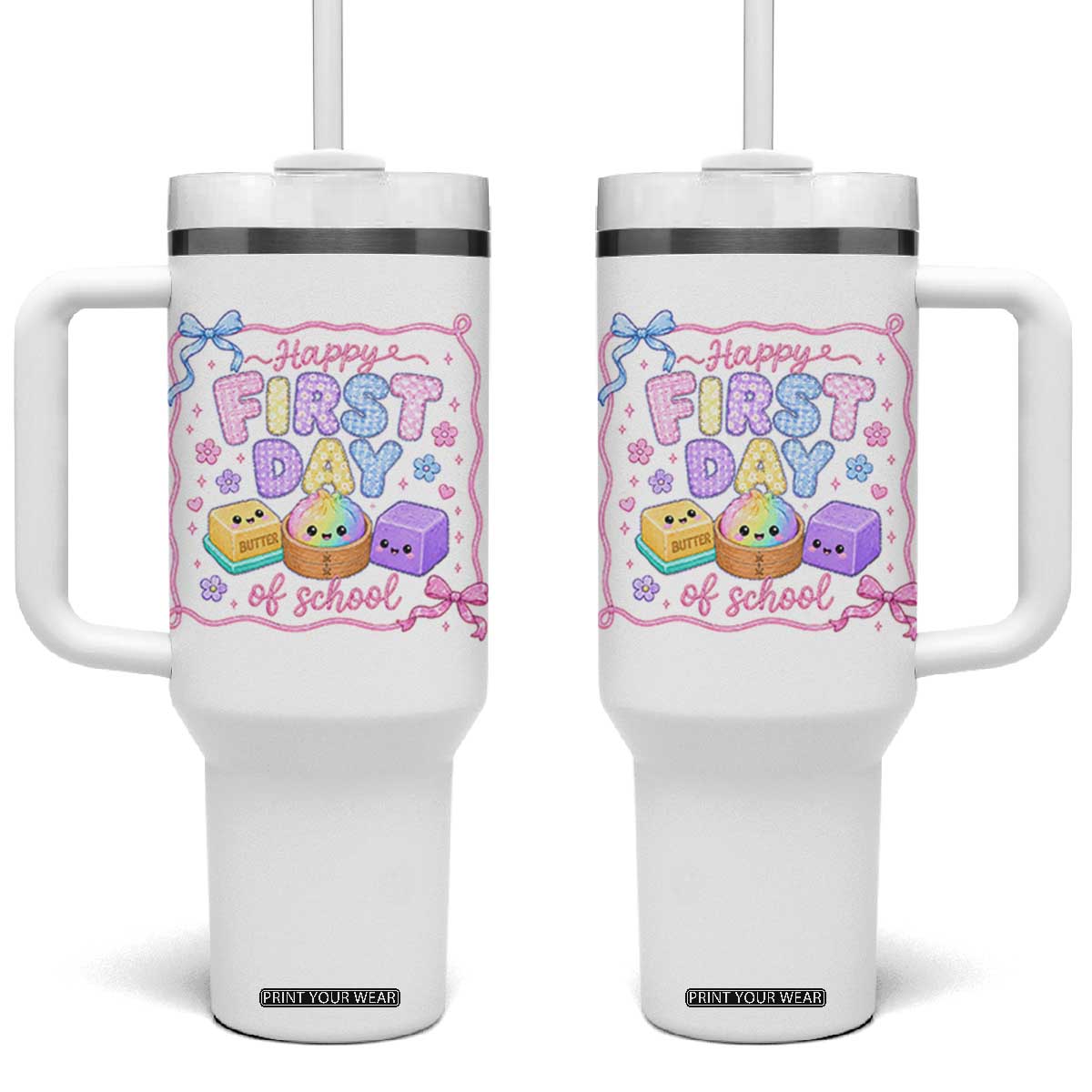 Happy First Day Of School Cute Kawaii Squishy Back To School Graphic Tumbler With Handle