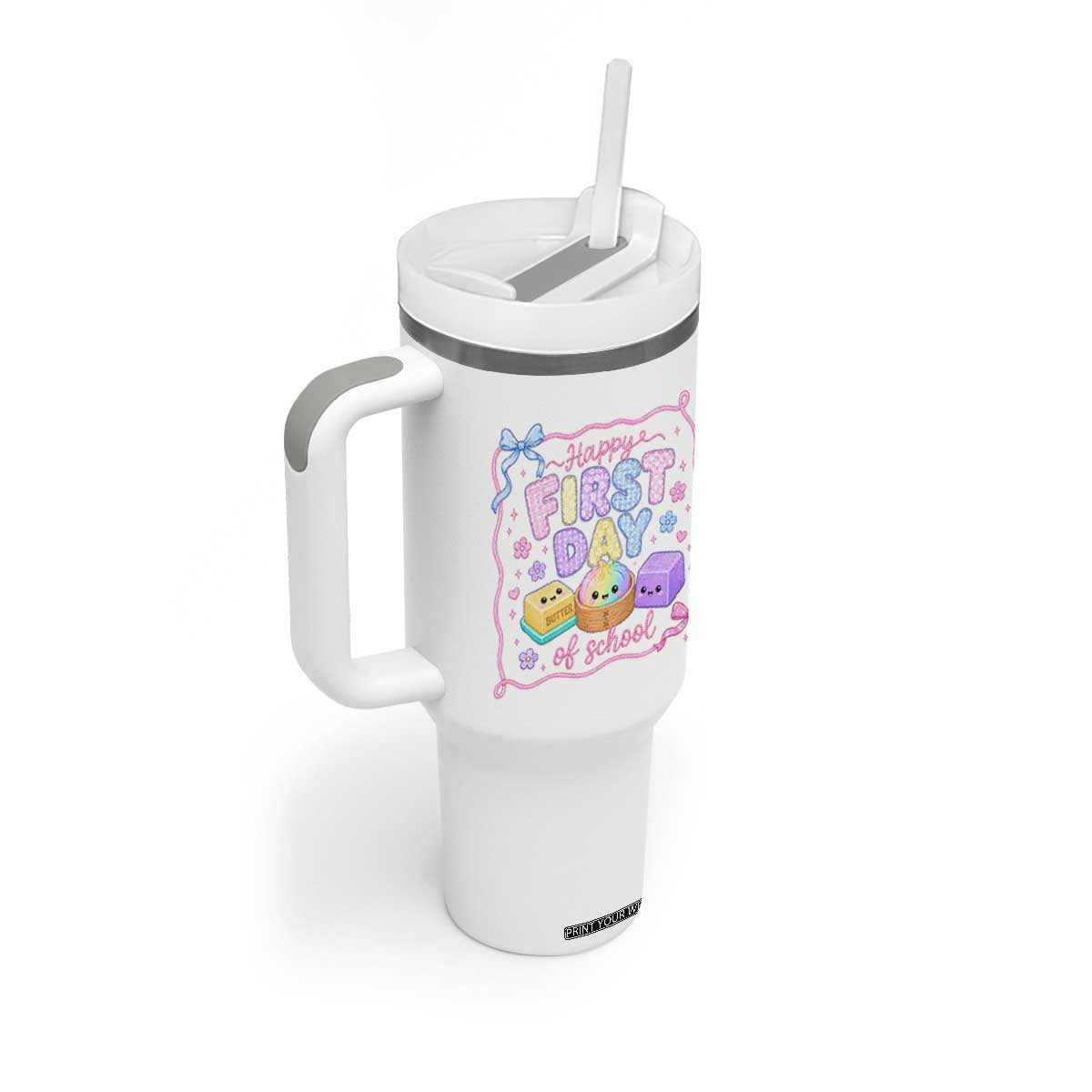 Happy First Day Of School Cute Kawaii Squishy Back To School Graphic Tumbler With Handle