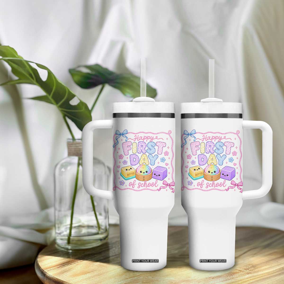 Happy First Day Of School Cute Kawaii Squishy Back To School Graphic Tumbler With Handle