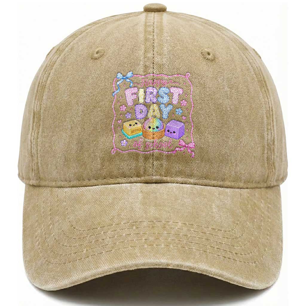 Happy First Day Of School Cute Kawaii Squishy Back To School Graphic Washed Cotton Baseball Cap