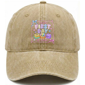 Happy First Day Of School Cute Kawaii Squishy Back To School Graphic Washed Cotton Baseball Cap