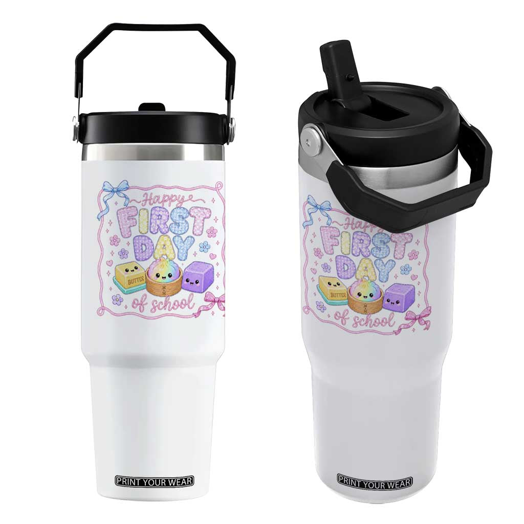 Happy First Day Of School Cute Kawaii Squishy Back To School Graphic Flip Straw Tumbler TS10 One Size: 30 oz White Print Your Wear