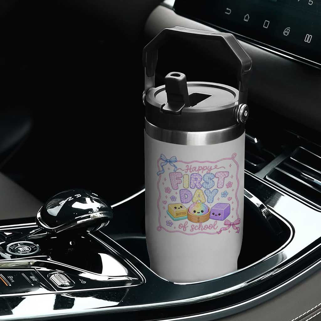 Happy First Day Of School Cute Kawaii Squishy Back To School Graphic Flip Straw Tumbler