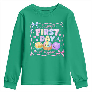 Happy First Day Of School Cute Kawaii Squishy Back To School Graphic Youth Sweatshirt TS10 Irish Green Print Your Wear