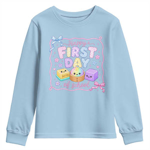 Happy First Day Of School Cute Kawaii Squishy Back To School Graphic Youth Sweatshirt TS10 Light Blue Print Your Wear
