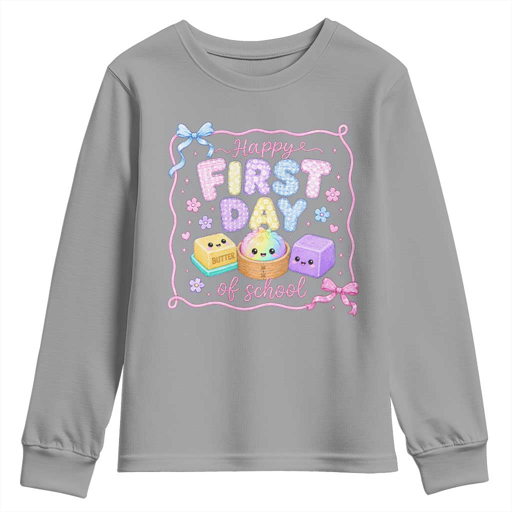 Happy First Day Of School Cute Kawaii Squishy Back To School Graphic Youth Sweatshirt TS10 Sport Gray Print Your Wear