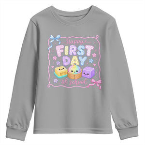 Happy First Day Of School Cute Kawaii Squishy Back To School Graphic Youth Sweatshirt TS10 Sport Gray Print Your Wear