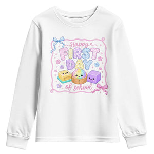 Happy First Day Of School Cute Kawaii Squishy Back To School Graphic Youth Sweatshirt TS10 White Print Your Wear