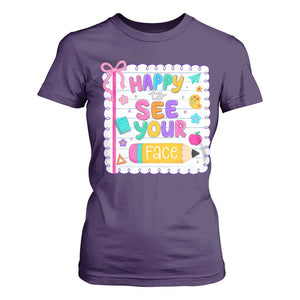 Happy To See Your Face Cute Teacher Back To School Graphic T Shirt For Women TS10 Purple Print Your Wear