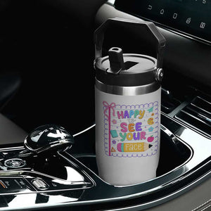 Happy To See Your Face Cute Teacher Back To School Graphic Flip Straw Tumbler TS10 Print Your Wear