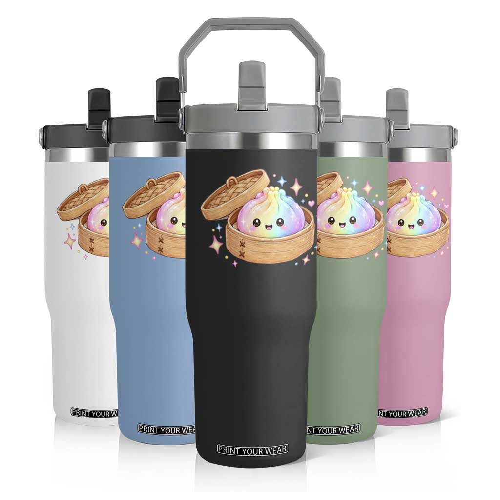 Cute Rainbow Dumpling Squishy Flip Straw Tumbler Kawaii Graphic