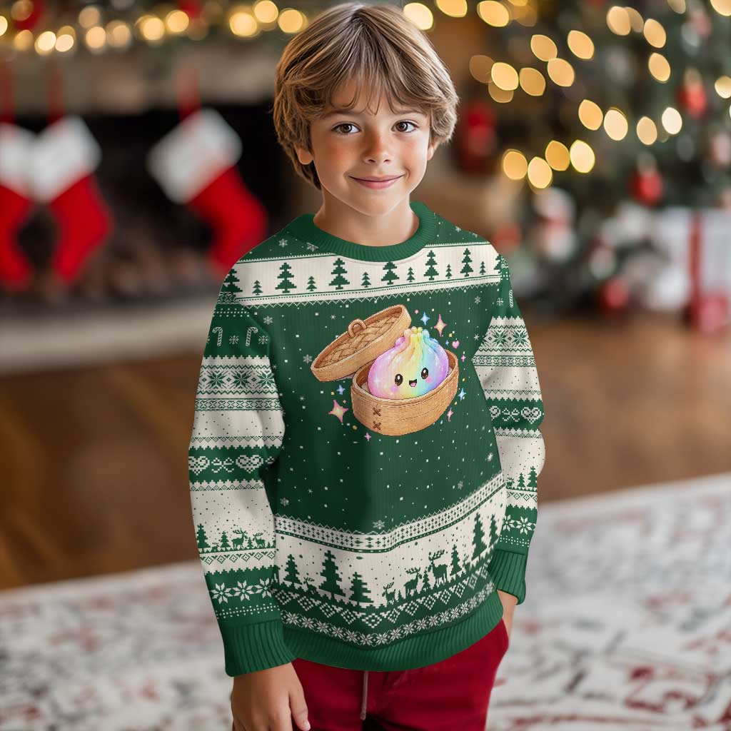 Cute Rainbow Dumpling Squishy Ugly Christmas Sweater Kawaii Graphic TS10 Forest Green Beige Print Your Wear