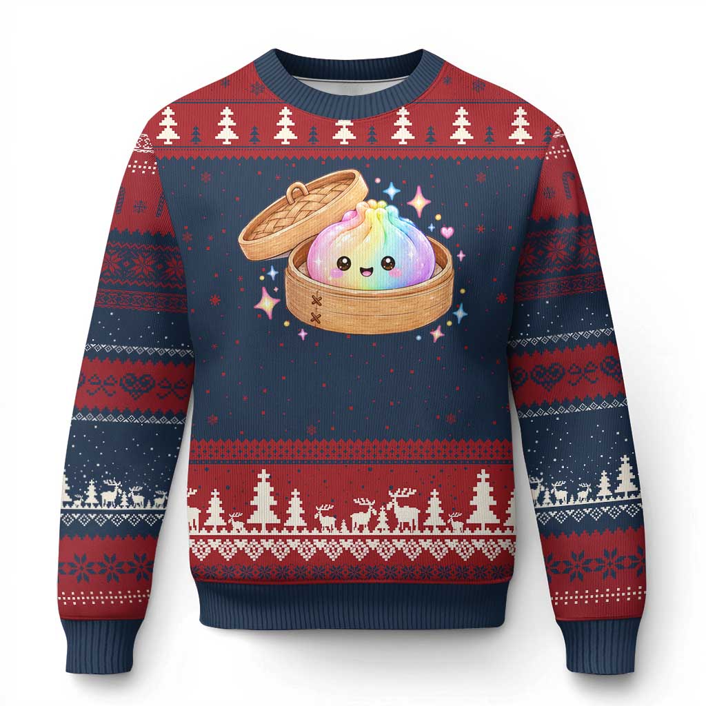 Cute Rainbow Dumpling Squishy Ugly Christmas Sweater Kawaii Graphic TS10 Navy Red Print Your Wear