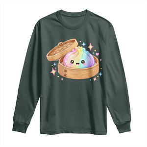 Cute Rainbow Dumpling Squishy Long Sleeve Shirt Kawaii Graphic TS10 Dark Forest Green Print Your Wear
