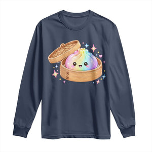 Cute Rainbow Dumpling Squishy Long Sleeve Shirt Kawaii Graphic TS10 Navy Print Your Wear