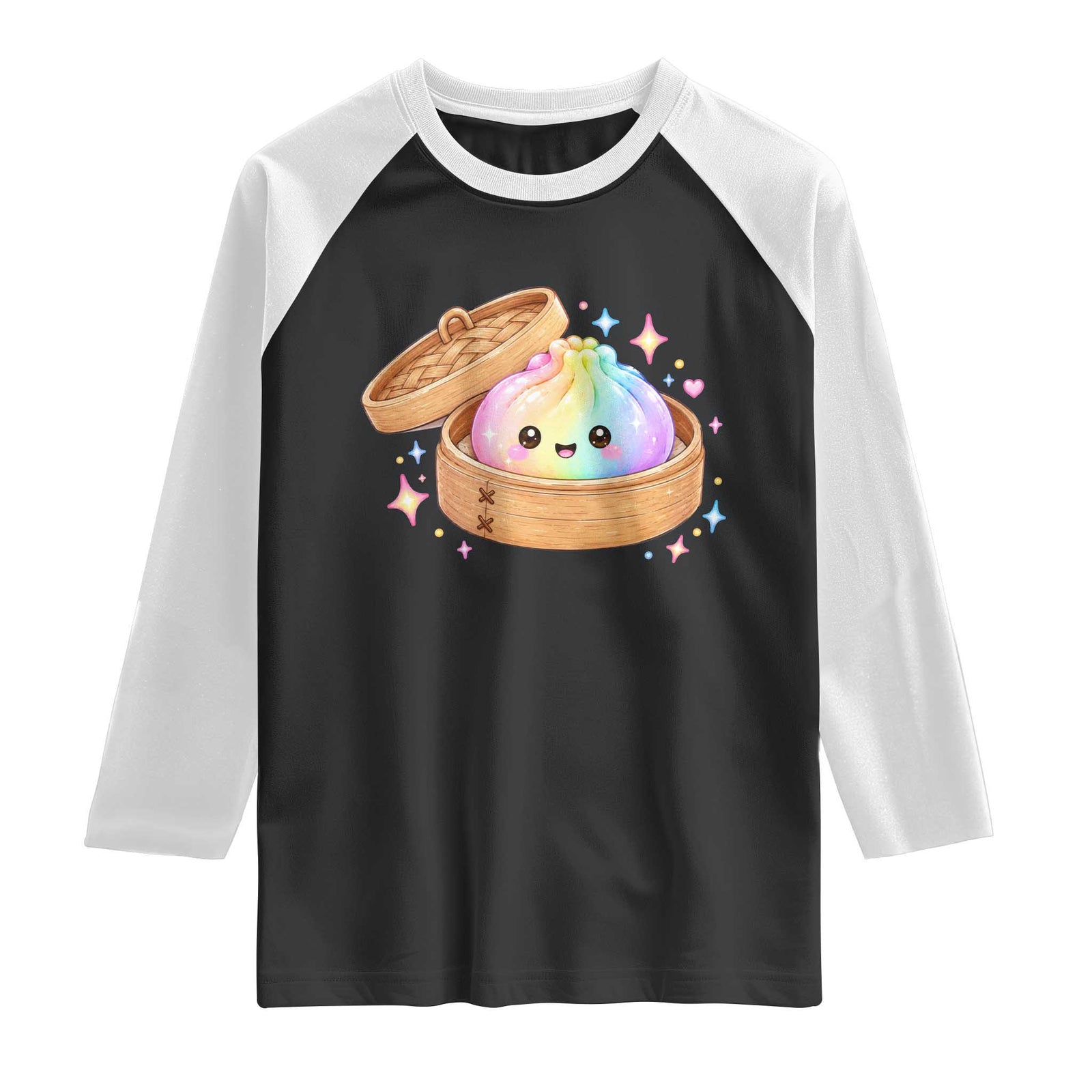 Cute Rainbow Dumpling Squishy Raglan Shirt Kawaii Graphic TS10 Black White Print Your Wear