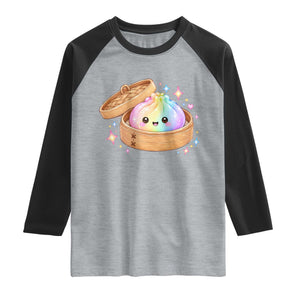 Cute Rainbow Dumpling Squishy Raglan Shirt Kawaii Graphic TS10 Heather Gray Black Print Your Wear