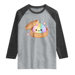 Cute Rainbow Dumpling Squishy Raglan Shirt Kawaii Graphic TS10 Heather Gray Heather Charcoal Print Your Wear