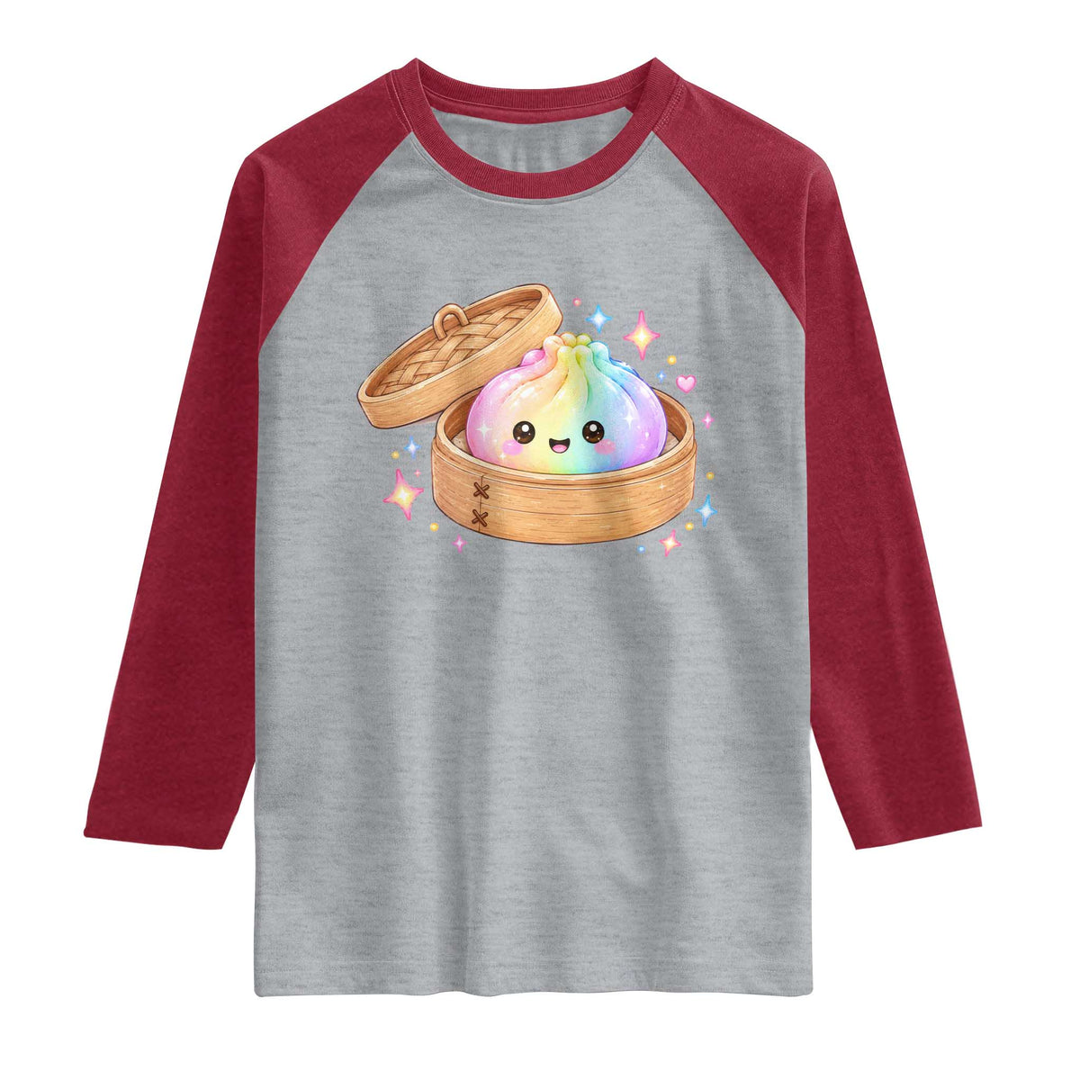 Cute Rainbow Dumpling Squishy Raglan Shirt Kawaii Graphic TS10 Heather Gray Heather Red Print Your Wear