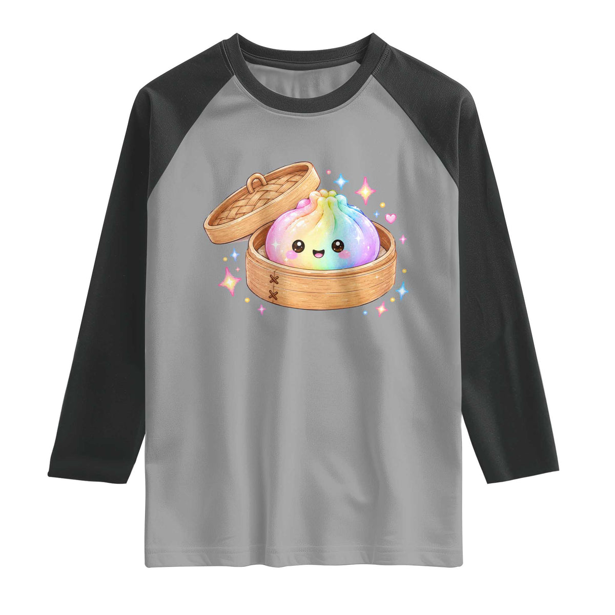Cute Rainbow Dumpling Squishy Raglan Shirt Kawaii Graphic TS10 Sport Gray Black Print Your Wear