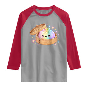 Cute Rainbow Dumpling Squishy Raglan Shirt Kawaii Graphic TS10 Sport Gray Red Print Your Wear