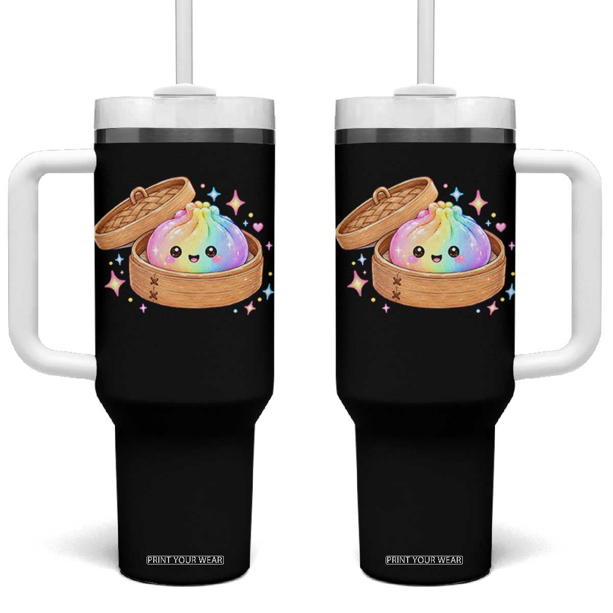Cute Rainbow Dumpling Squishy Tumbler With Handle Kawaii Graphic TS10 One Size: 40 oz Black Print Your Wear
