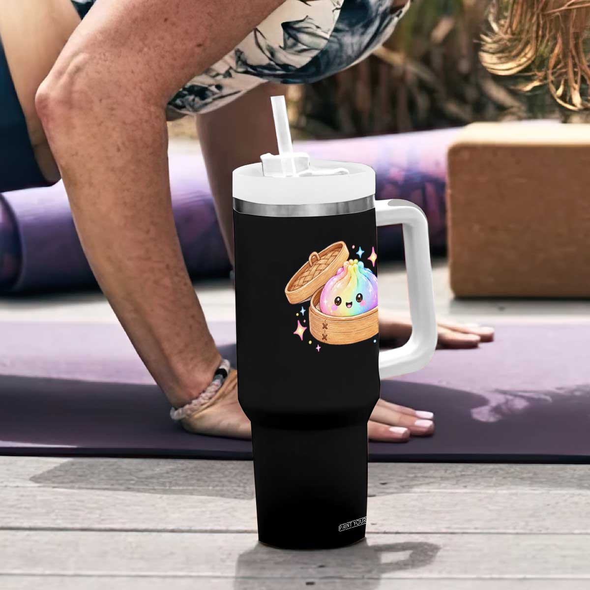 Cute Rainbow Dumpling Squishy Tumbler With Handle Kawaii Graphic