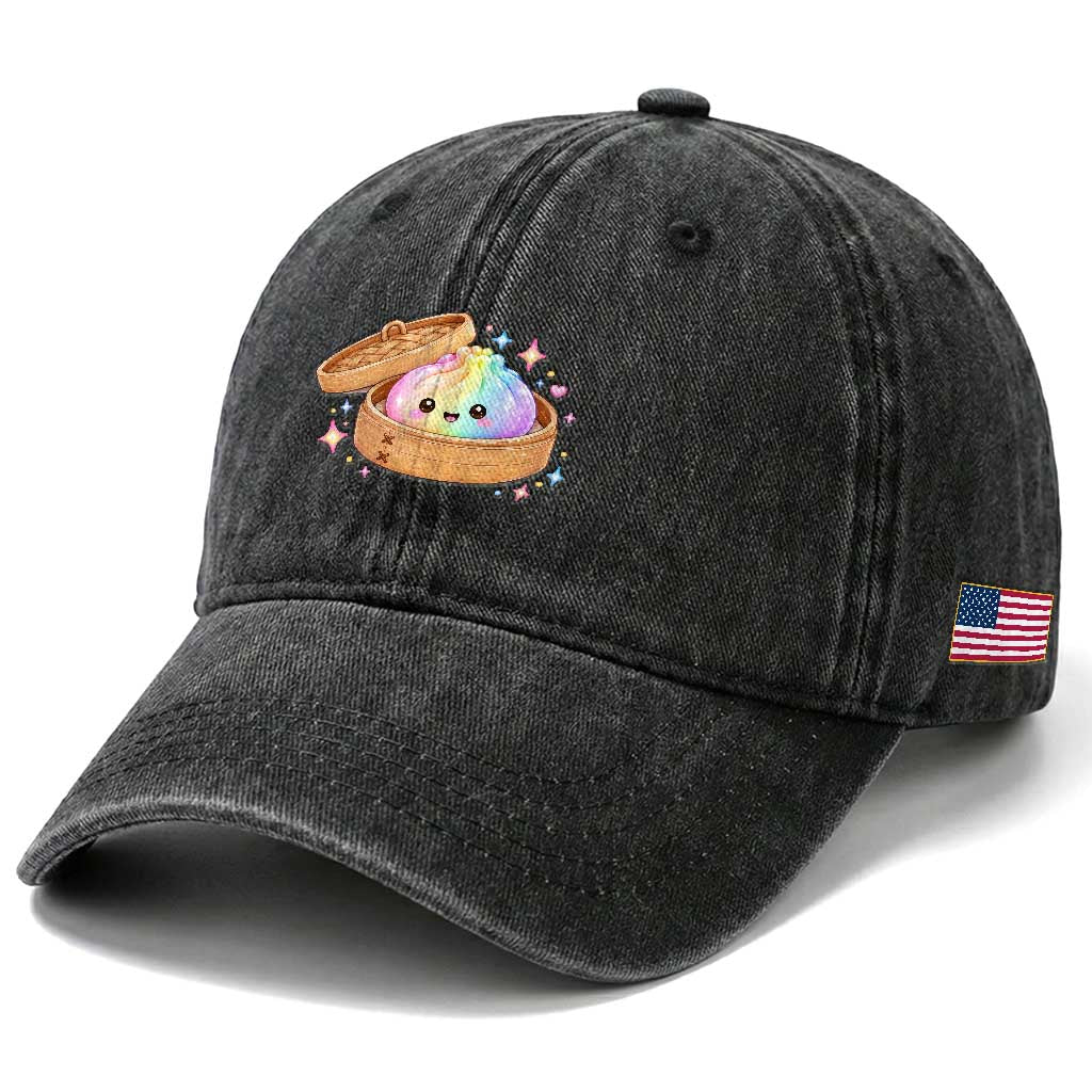 Cute Rainbow Dumpling Squishy Washed Cotton Baseball Cap Kawaii Graphic