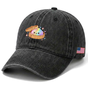 Cute Rainbow Dumpling Squishy Washed Cotton Baseball Cap Kawaii Graphic