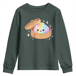 Cute Rainbow Dumpling Squishy Youth Sweatshirt Kawaii Graphic TS10 Dark Forest Green Print Your Wear