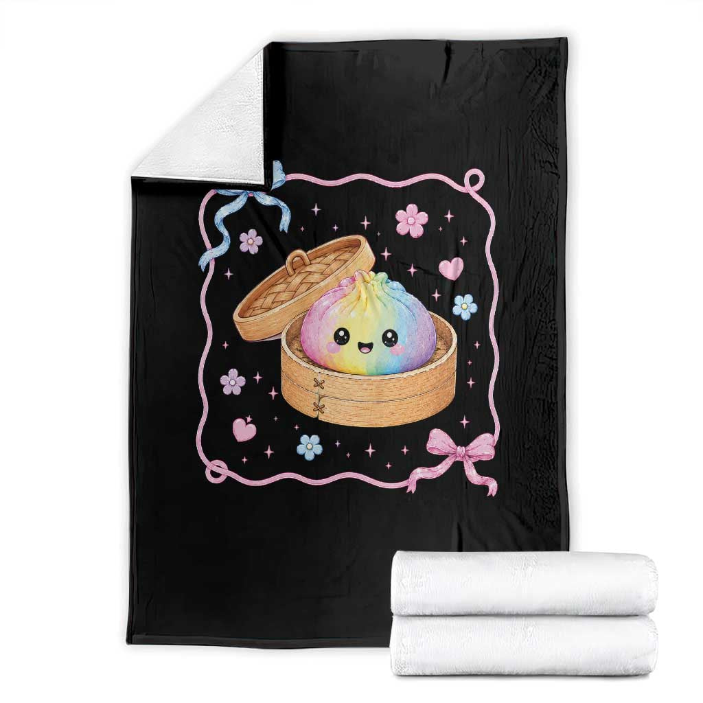 Squishy Lovers Throw Blanket Cute Dumpling Graphic Coquette Bow Girls TS10 Black Print Your Wear