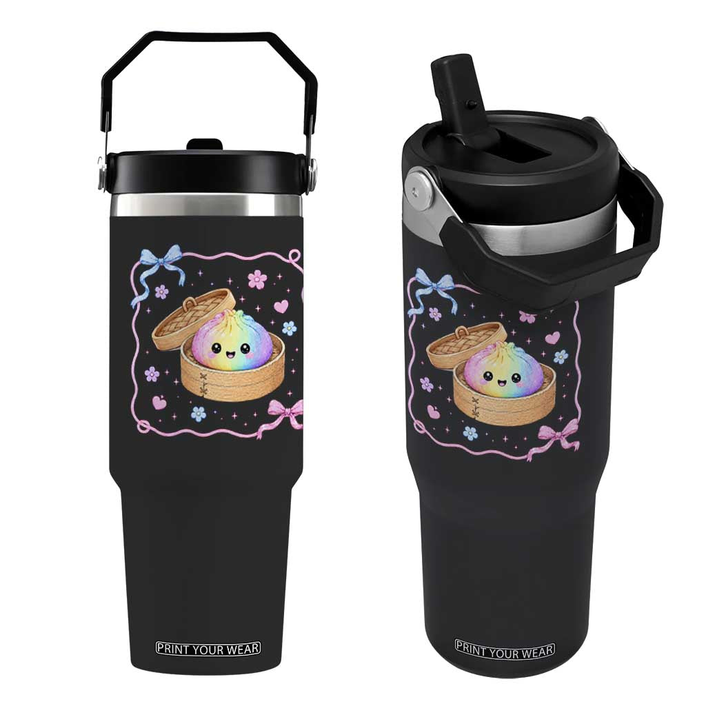 Squishy Lovers Flip Straw Tumbler Cute Dumpling Graphic Coquette Bow Girls TS10 One Size: 30 oz Black Print Your Wear