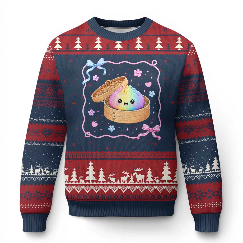Squishy Lovers Ugly Christmas Sweater Cute Dumpling Graphic Coquette Bow Girls TS10 Navy Red Print Your Wear