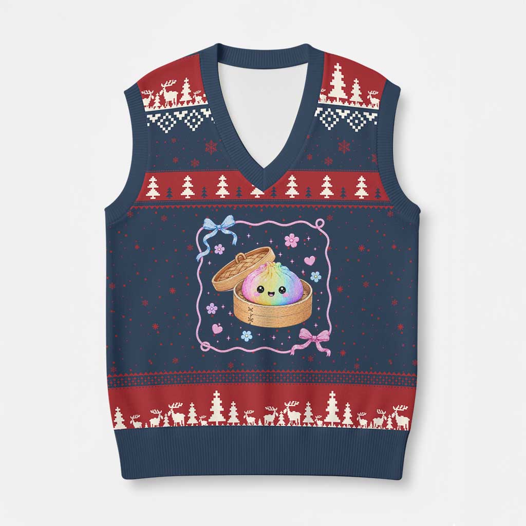Squishy Lovers V-Neck Knit Sweater Vest Cute Dumpling Graphic Coquette Bow Girls TS10 Navy Red Print Your Wear