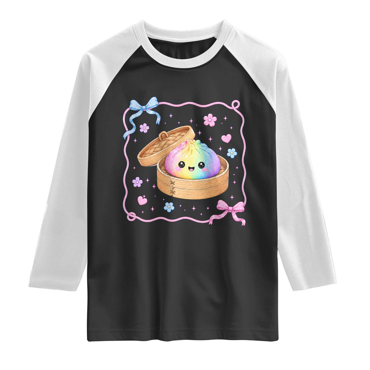 Squishy Lovers Raglan Shirt Cute Dumpling Graphic Coquette Bow Girls TS10 Black White Print Your Wear