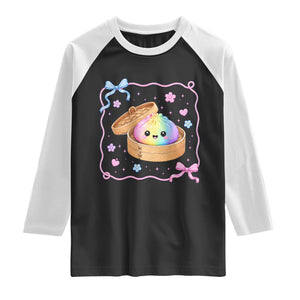 Squishy Lovers Raglan Shirt Cute Dumpling Graphic Coquette Bow Girls TS10 Black White Print Your Wear