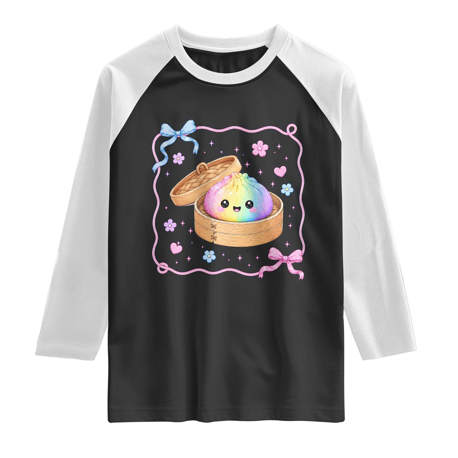 Squishy Lovers Raglan Shirt Cute Dumpling Graphic Coquette Bow Girls TS10 Black White Print Your Wear