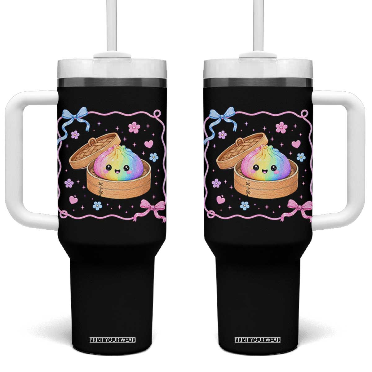 Squishy Lovers Tumbler With Handle Cute Dumpling Graphic Coquette Bow Girls TS10 One Size: 40 oz Black Print Your Wear