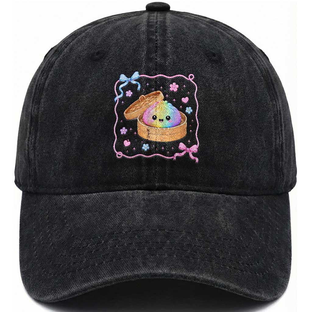 Squishy Lovers Washed Cotton Baseball Cap Cute Dumpling Graphic Coquette Bow Girls TS10 Print Your Wear
