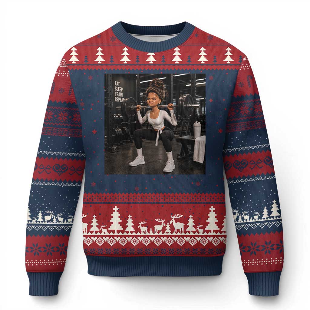 Disgusting Gym Girl Funny Workout Meme Ugly Christmas Sweater Humor Fitness Lovers TS10 Navy Red Print Your Wear