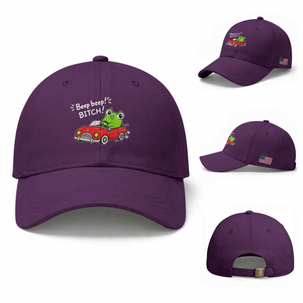 Beep Beep Frog Baseball Cap Funny Driving Frog Red Convertible Car Graphic TS10 Baseball Cap Universal Fit Purple Print Your Wear