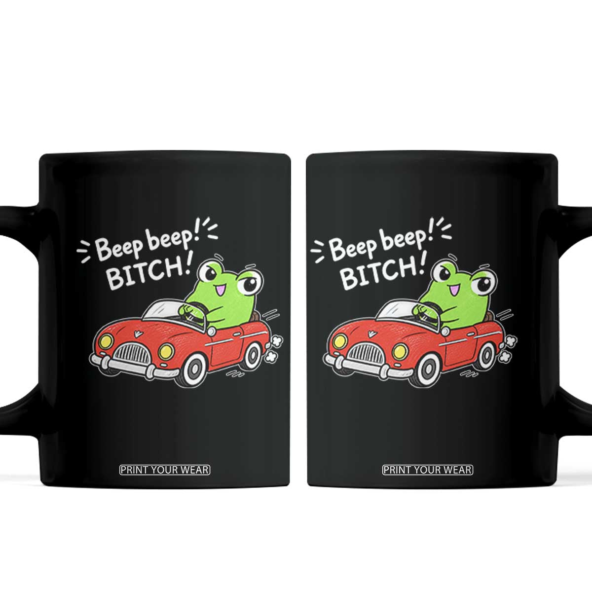 Beep Beep Frog Coffee Mug Funny Driving Frog Red Convertible Car Graphic TS10 Black Print Your Wear