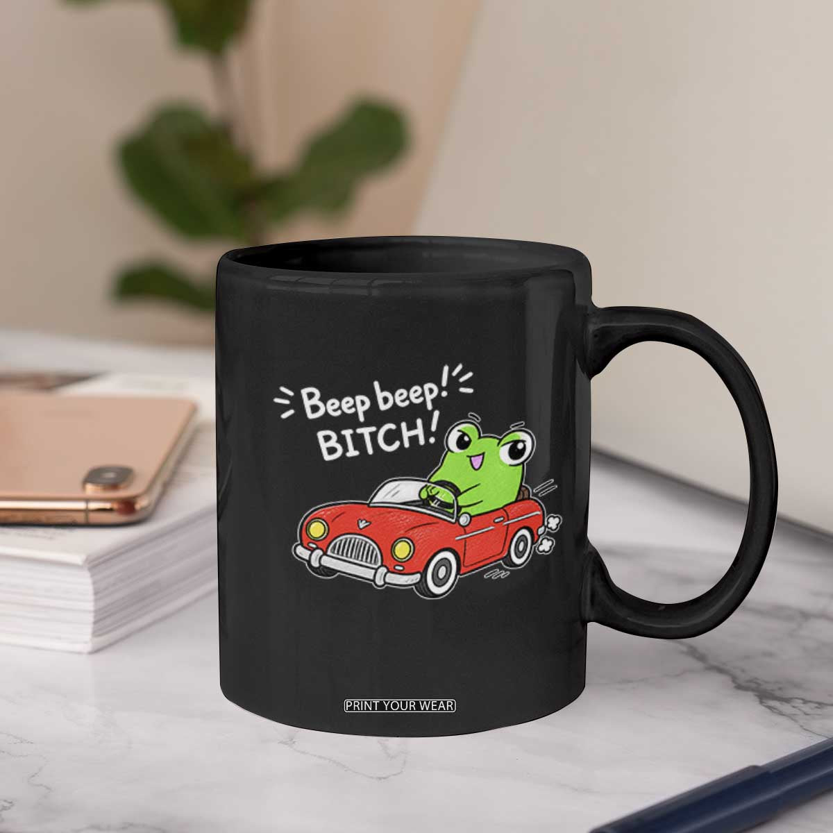 Beep Beep Frog Coffee Mug Funny Driving Frog Red Convertible Car Graphic TS10 Print Your Wear