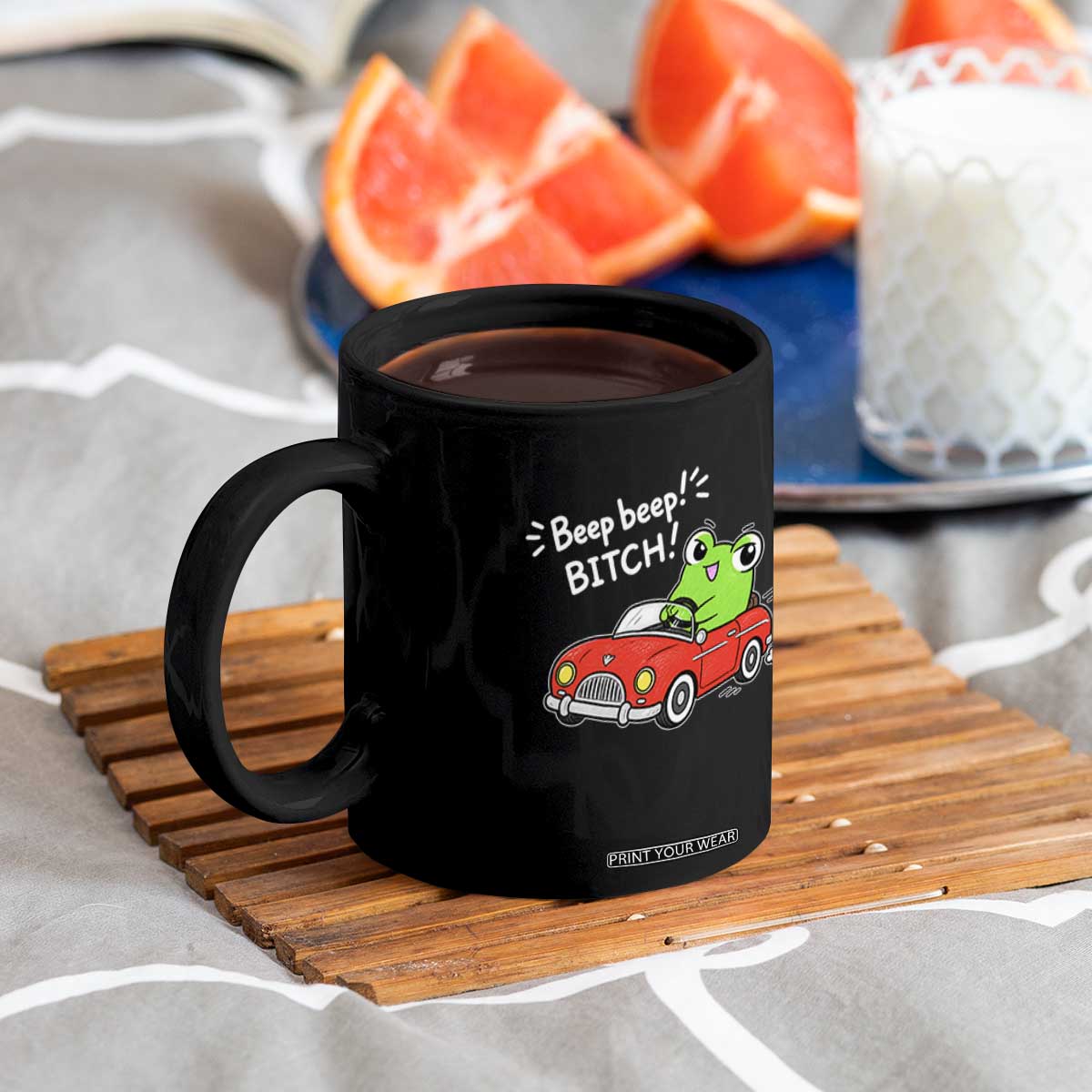 Beep Beep Frog Coffee Mug Funny Driving Frog Red Convertible Car Graphic TS10 Print Your Wear