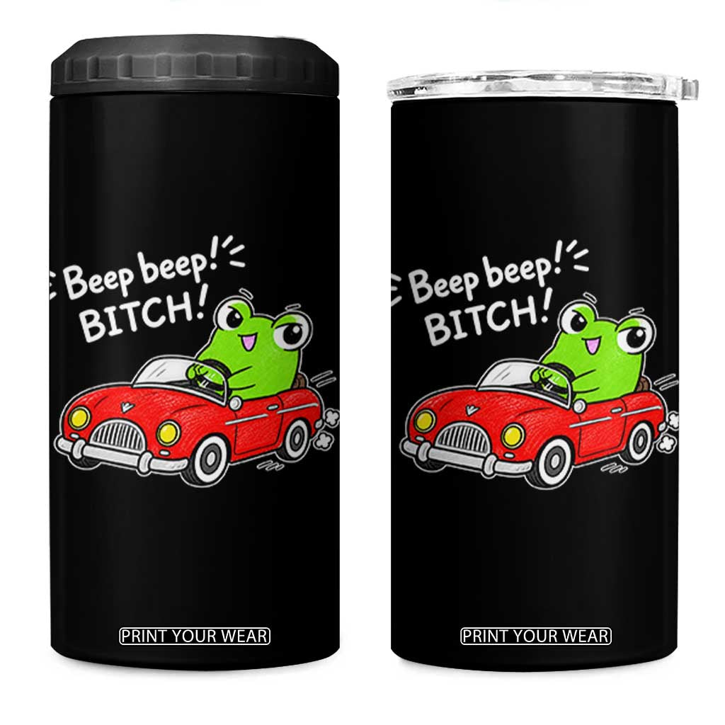 Beep Beep Frog 4 in 1 Can Cooler Tumbler Funny Driving Frog Red Convertible Car Graphic TS10 One Size: 16 oz Black Print Your Wear