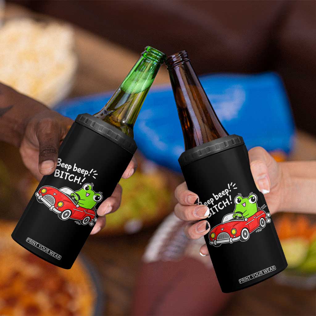 Beep Beep Frog 4 in 1 Can Cooler Tumbler Funny Driving Frog Red Convertible Car Graphic TS10 Print Your Wear