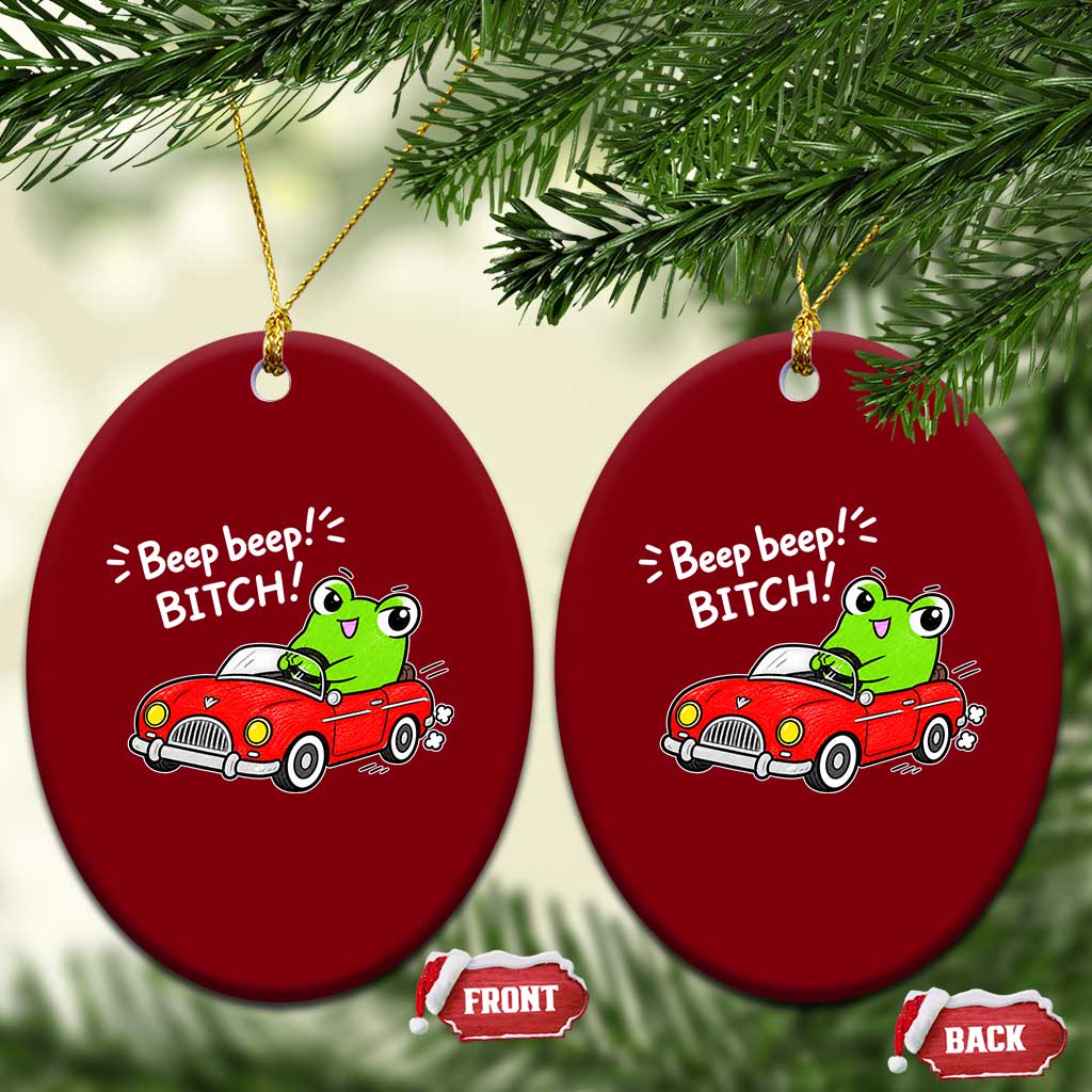 Beep Beep Frog Ceramic Ornament Funny Driving Frog Red Convertible Car Graphic TS10 Print Your Wear