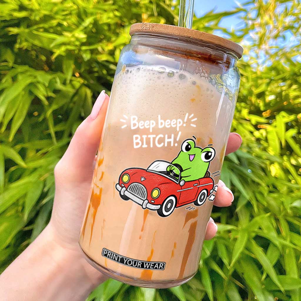 Beep Beep Frog Glass Can Funny Driving Frog Red Convertible Car Graphic TS10 Black Print Your Wear