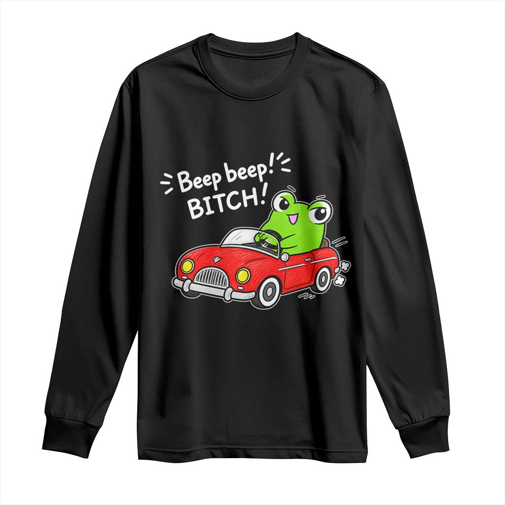 Beep Beep Frog Long Sleeve Shirt Funny Driving Frog Red Convertible Car Graphic TS10 Black Print Your Wear